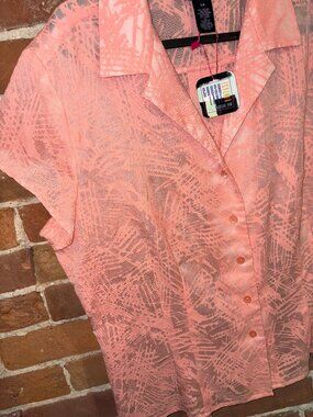 Vintage Pink Abstract Sheer Button Up Blouse